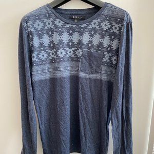 21 Men Small Blue Aztec Print Shirt